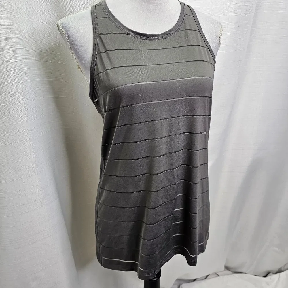 Athleta Gray Stripe Mesh High Neck Chi Racerback Tank Size Small